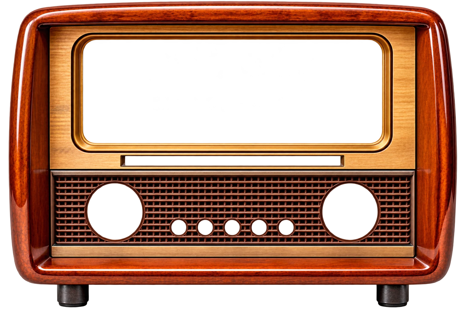 A 1950s wooden valve radio with two knobs and five keys